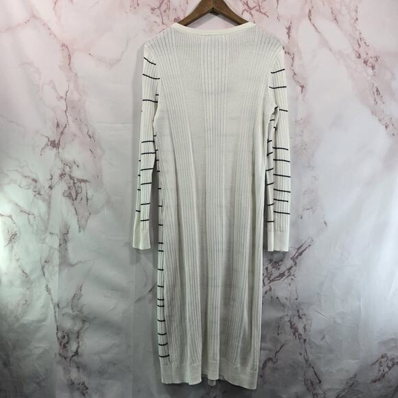 Cabi Cardigan Womens Medium White Striped Sweater Dashes Duster Long 5638 - Picture 6 of 11